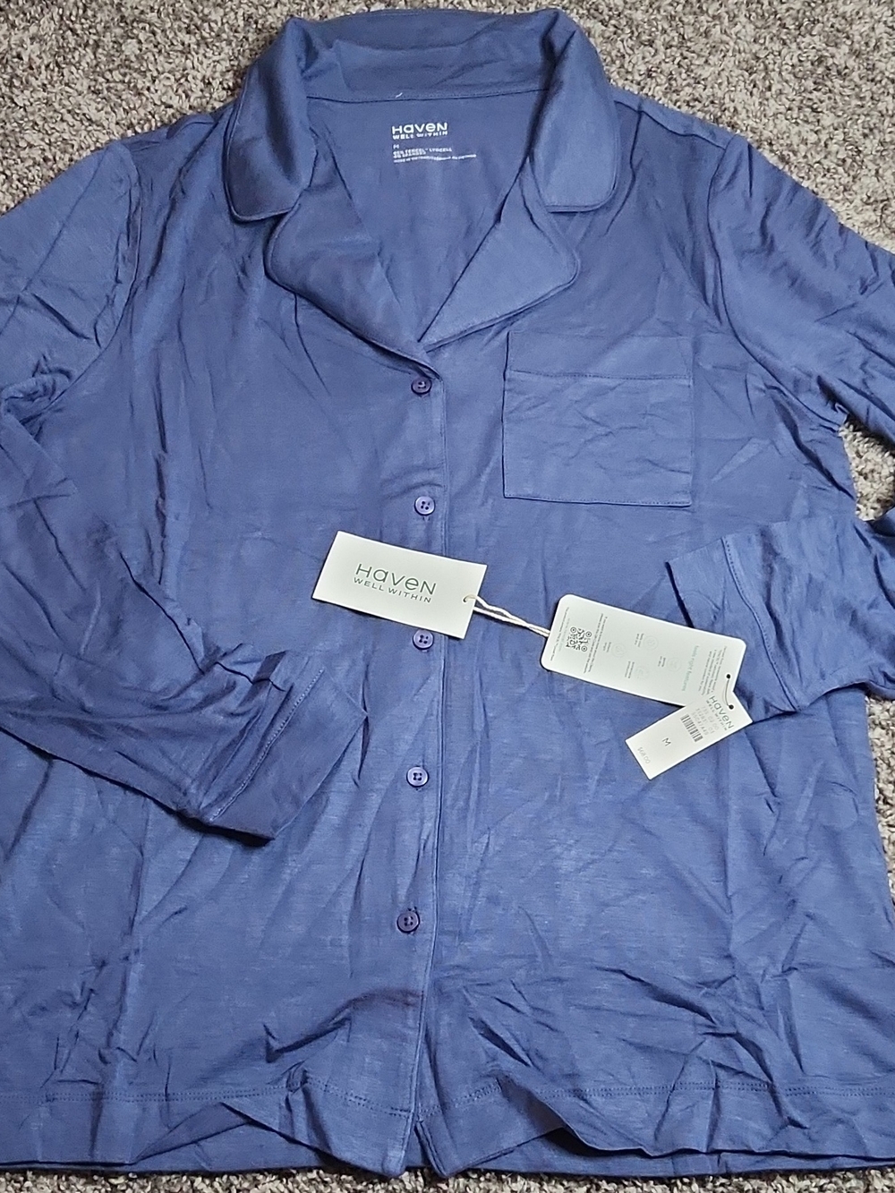 Haven Well Within Women's Notch-Collar Pajama Top in Blue